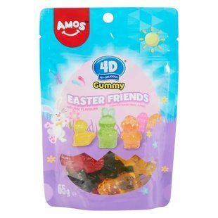 Жевательные конфеты Amos 4D Gummy Easter Friends в виде крупноконечных фигурок 65 г