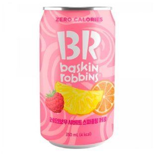 Газированный напиток Baskin Robbins Rainbow Sherbet Sparkling Zero со вкусом ананаса апельсина и малины 350 мл