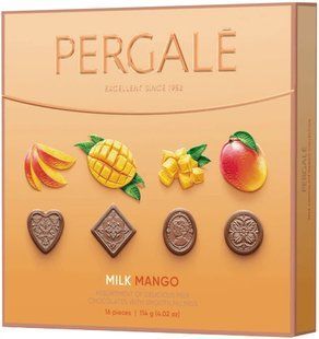 Цукерки Pergale Milk Mango асорті молочний шоколад з манговою начинкою 114 г