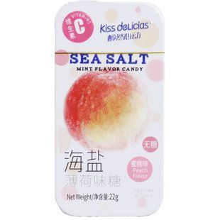 Льодяники Kiss Delicias Sea Salt Mint Peach Flavor без цукру зі смаком персика 22 г